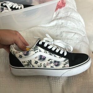 Vans black with floral accent